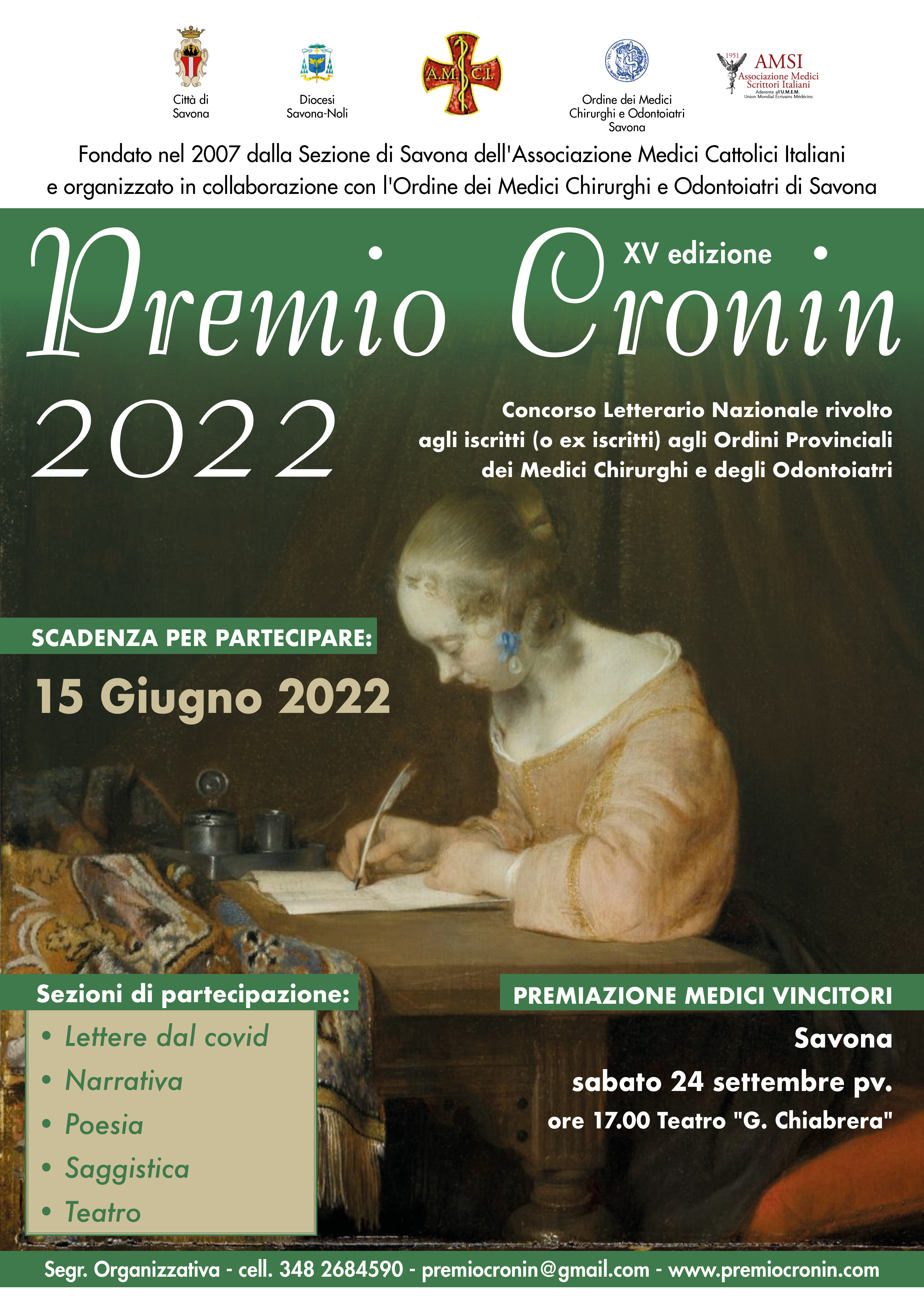 OMCeO della Provincia di Savona: Premio CRONIN 2022 – Scadenza per la partecipazione: Mercoledì 15 giugno 2022